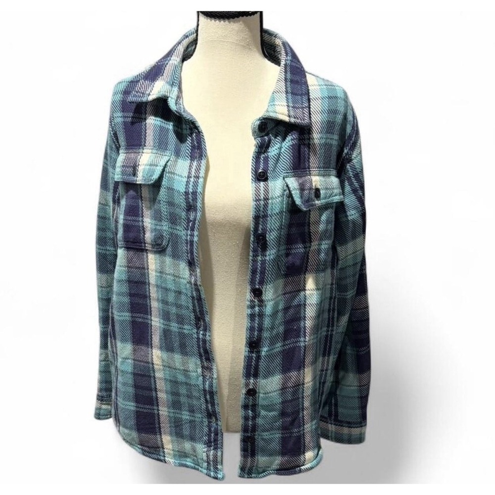 L.L.Bean 1912 Heavyweight Flannel Overshirt Womens M Ink Blue Plaid Shacket
